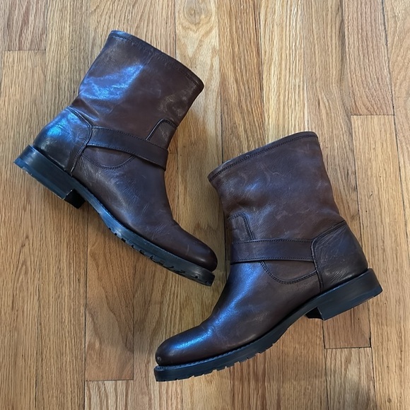 Frye sz 8.5 B Natalie Short Engineer brown boots great pre owned condition - Picture 7 of 10